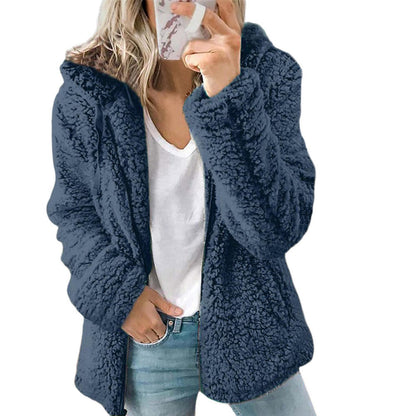 TINATII | Eleganter Damen Bären Teddy Pelzmantel: Weicher Fleece Mantel mit Taschen und Reißverschluss