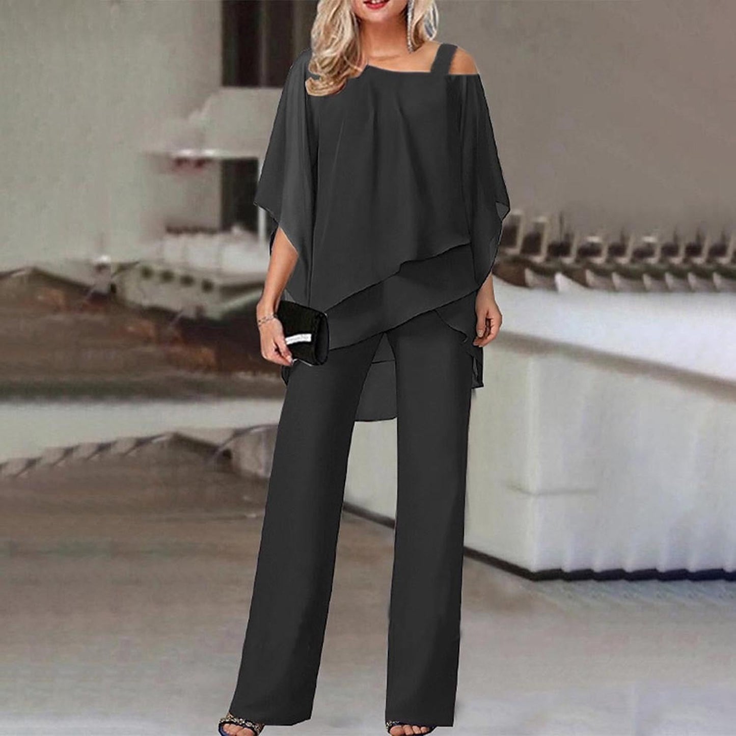 TINATII | Eleganter Damen Zweiteiler mit Cold Shoulder