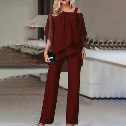 TINATII | Eleganter Jumpsuit Zweiteiler mit Cold Shoulder