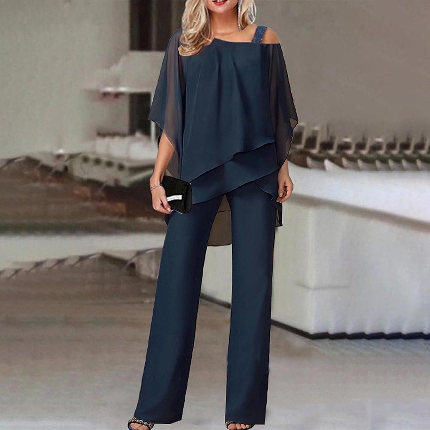 TINATII | Eleganter Jumpsuit Zweiteiler mit Cold Shoulder