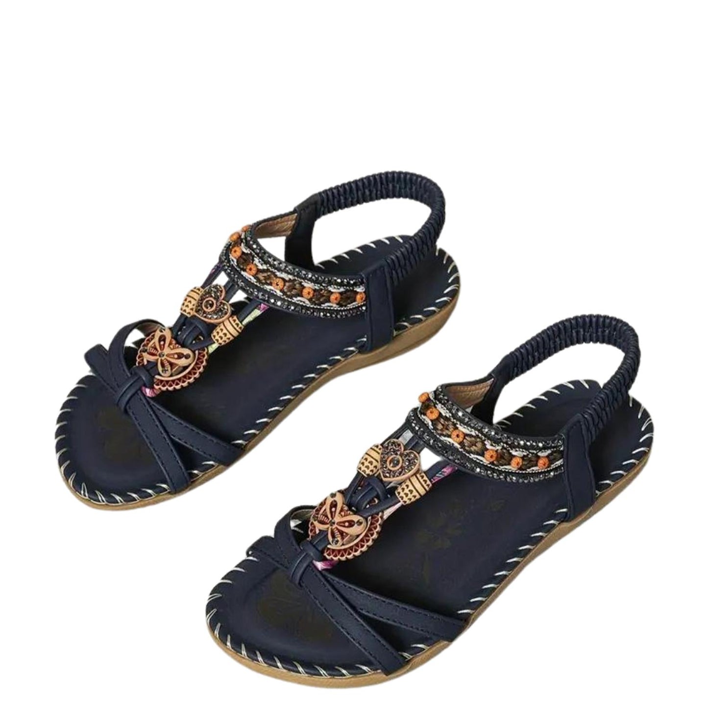 TINATII | Flache Boho Sandalen mit Strass Schmetterling