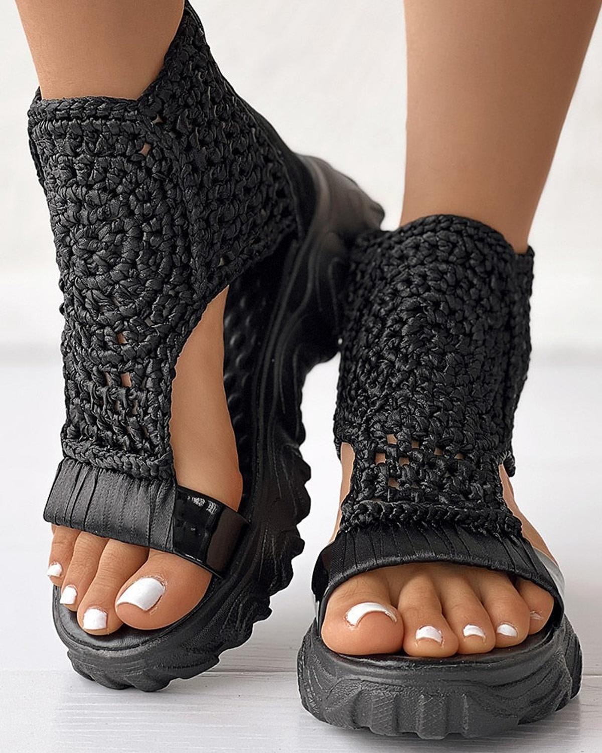 TINATII | Geflochtene Geometrie Damen Sommer Keilsandalen