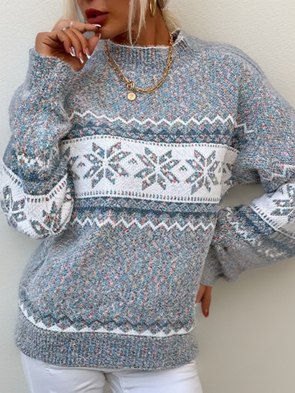 TINATII | Damen Wollpullover - Isländischer Winterpullover mit Schneeflockenmuster