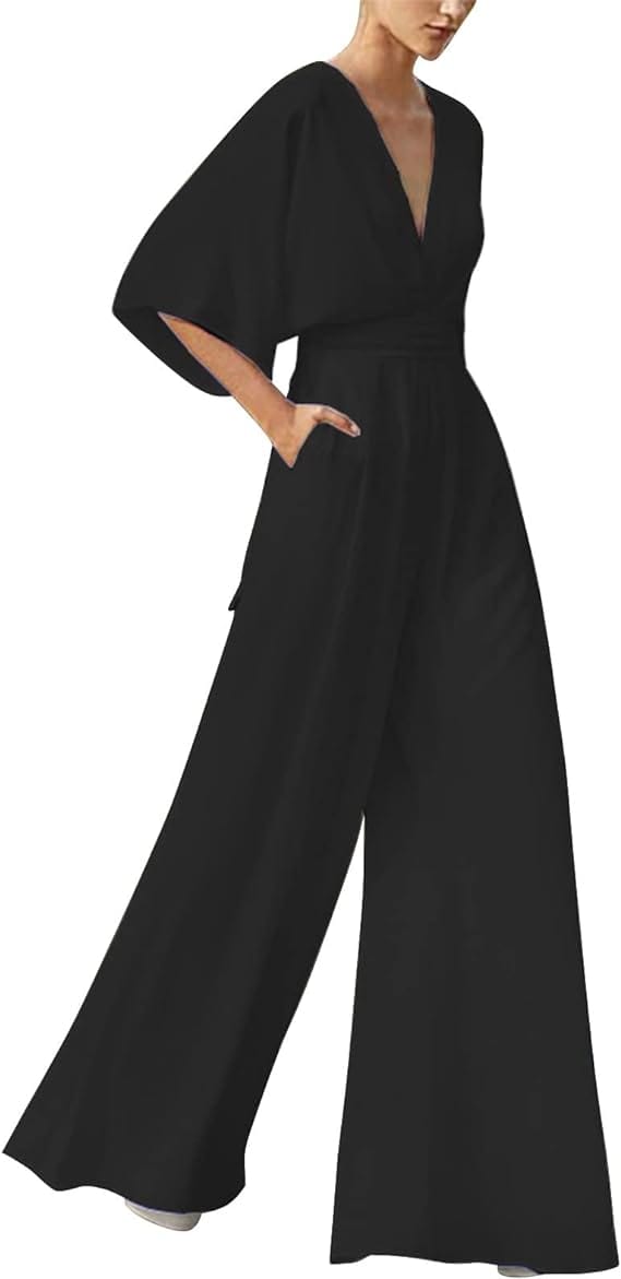 TINATII | Eleganter V-Ausschnitt Jumpsuit