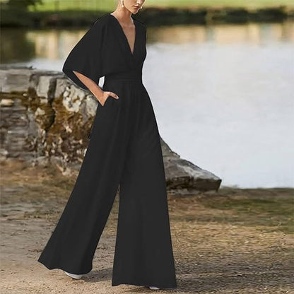 TINATII | Eleganter V-Ausschnitt Jumpsuit