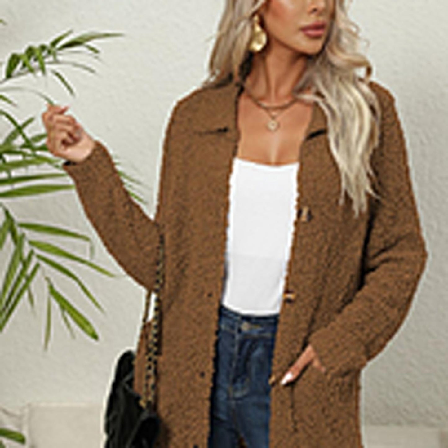 TINATII | Lange Teddy Strickjacke mit Taschen