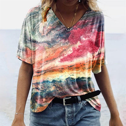 TINATII | Originelles Damen T-Shirt im Boho-Stil mit Marmormuster