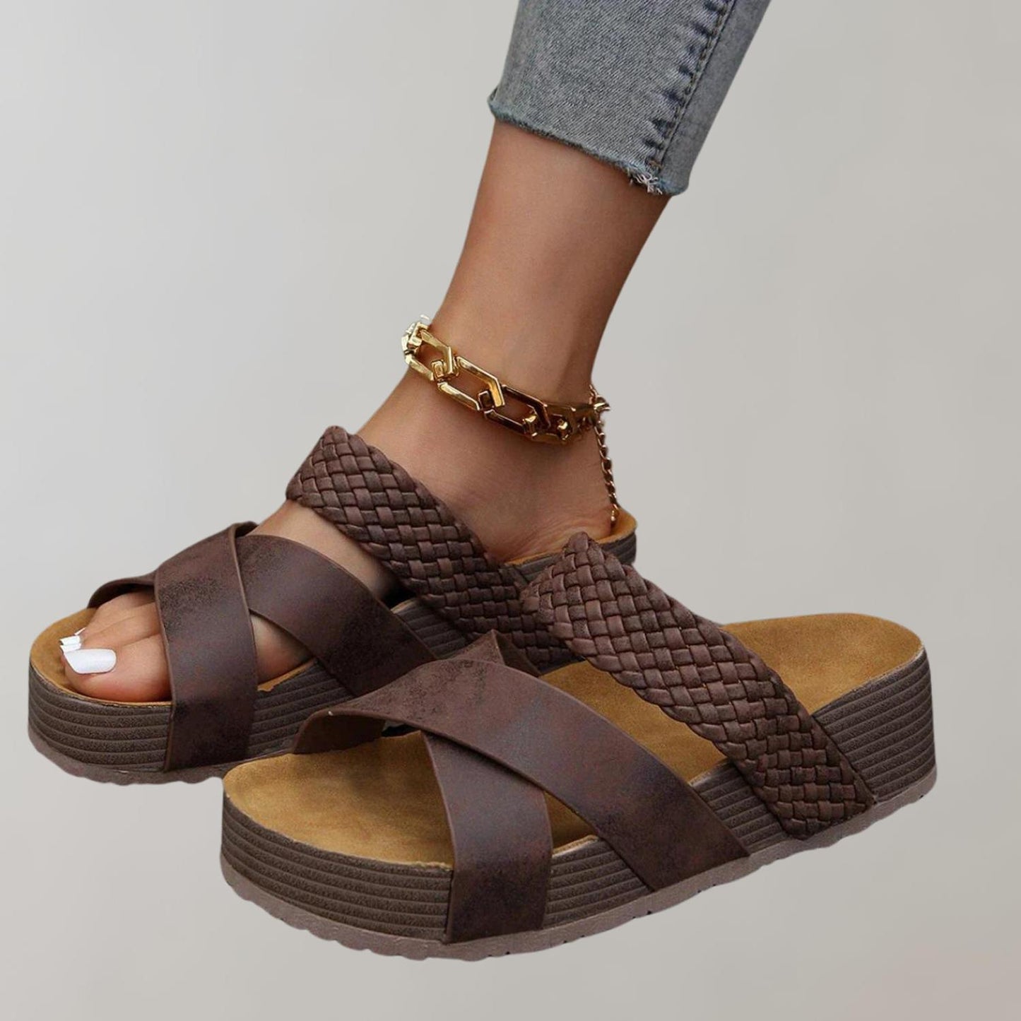 TINATII | Orthopädische Plateau Sandalen Damen - Bequeme Sommerschuhe mit 3 Riemen