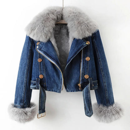 TINATII | Schicke Denim Jacke mit Pelzfutter