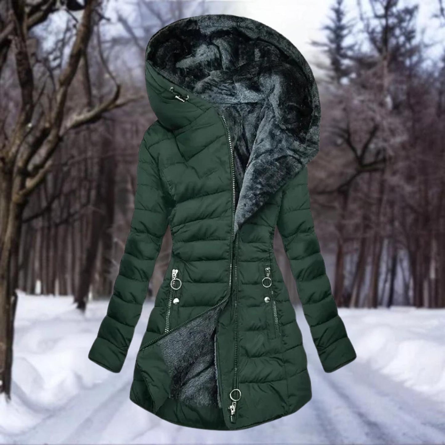 TINATII | Schicke Winterjacke mit Kapuze und Plüsch für Damen