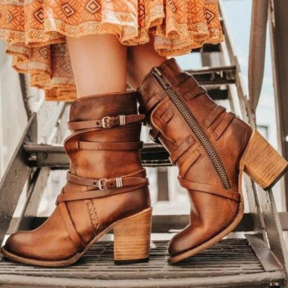 TINATII | Stylische Lederstiefel im Retro-Look für Damen