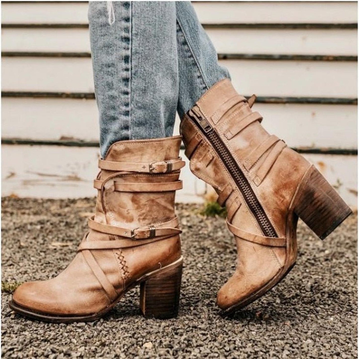 TINATII | Stylische Lederstiefel im Retro-Look für Damen