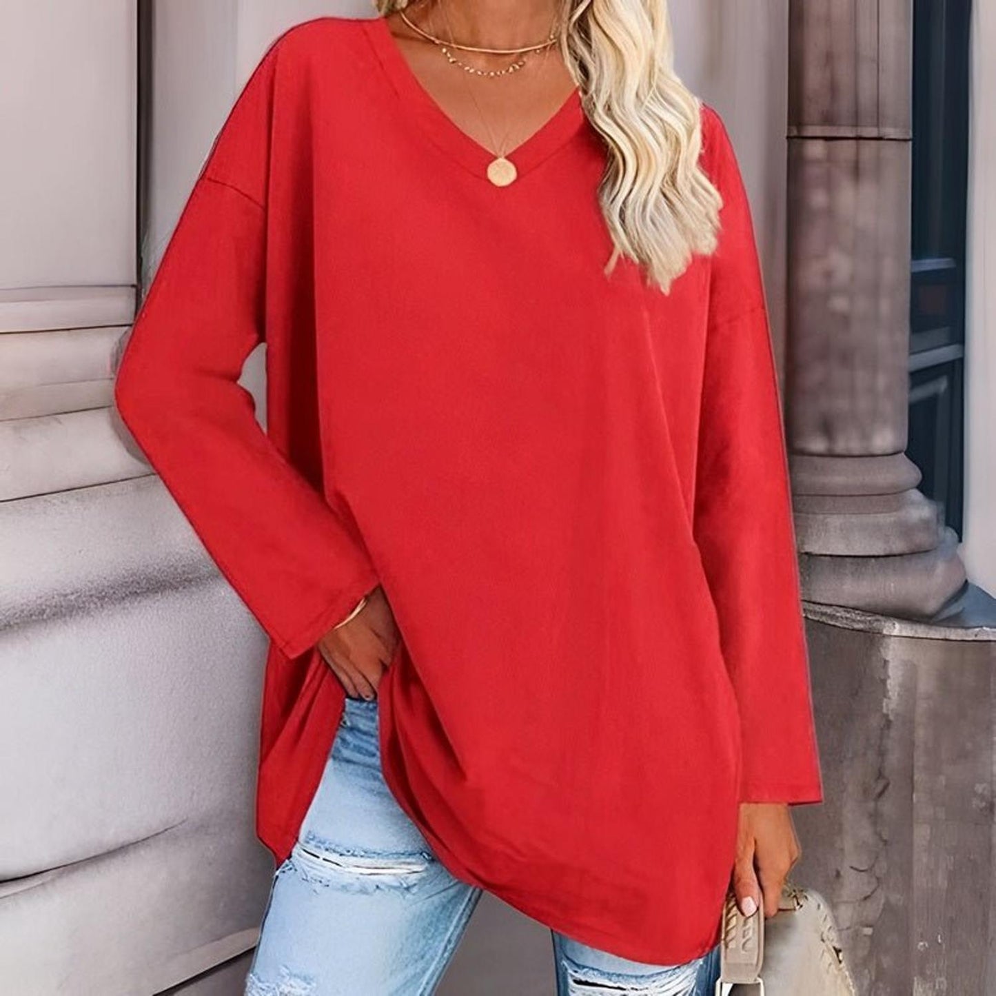 TINATII | Trendiges Damen Langarmshirt mit V-Ausschnitt