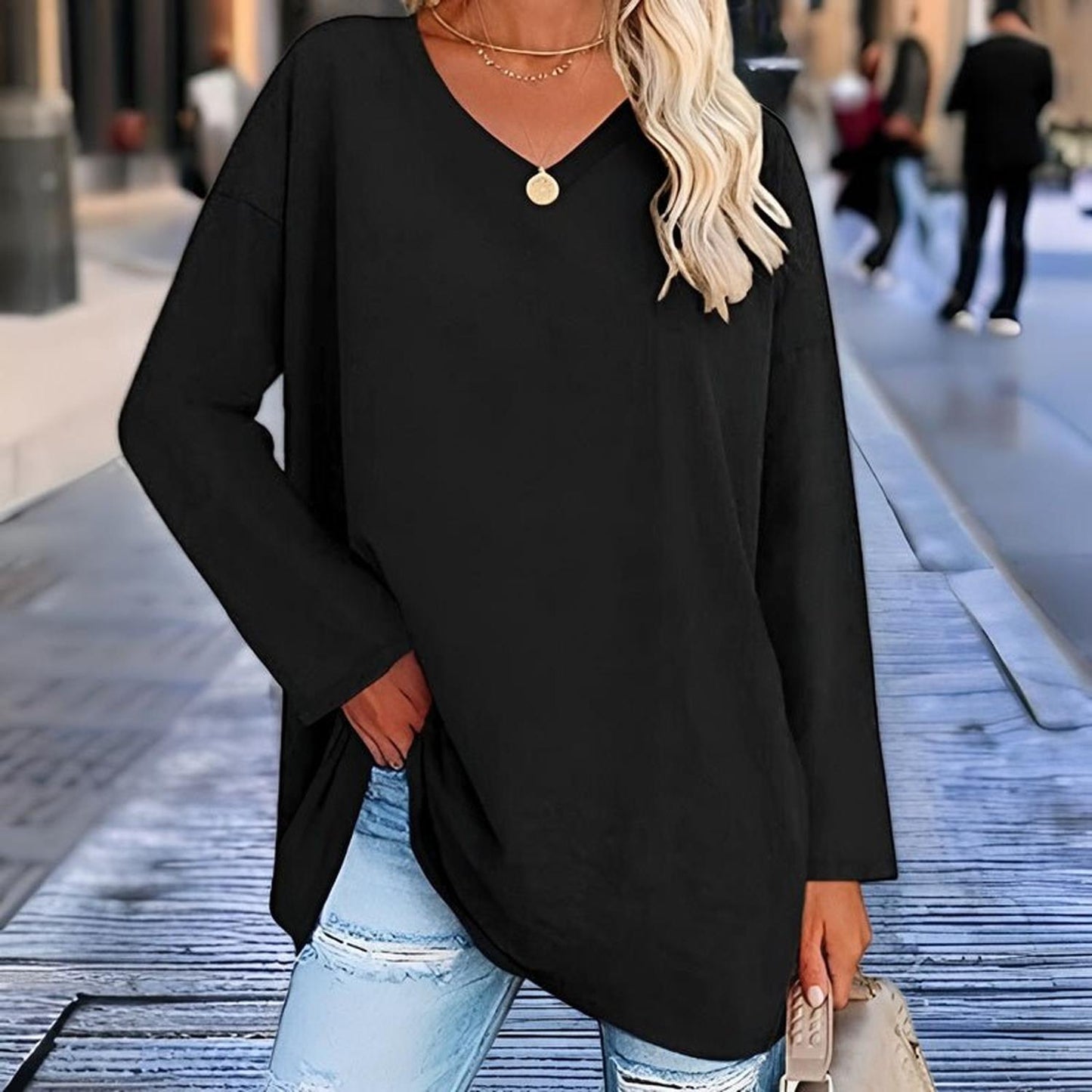 TINATII | Trendiges Damen Langarmshirt mit V-Ausschnitt