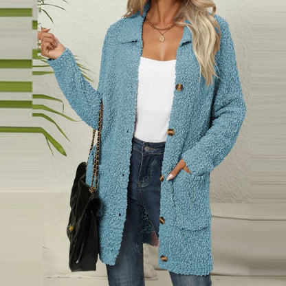 TINATII | Lange Teddy Strickjacke mit Taschen