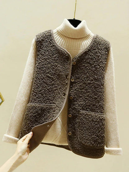 TINATII | Warmer Ärmelloser Lammwoll-Cardigan für Damen